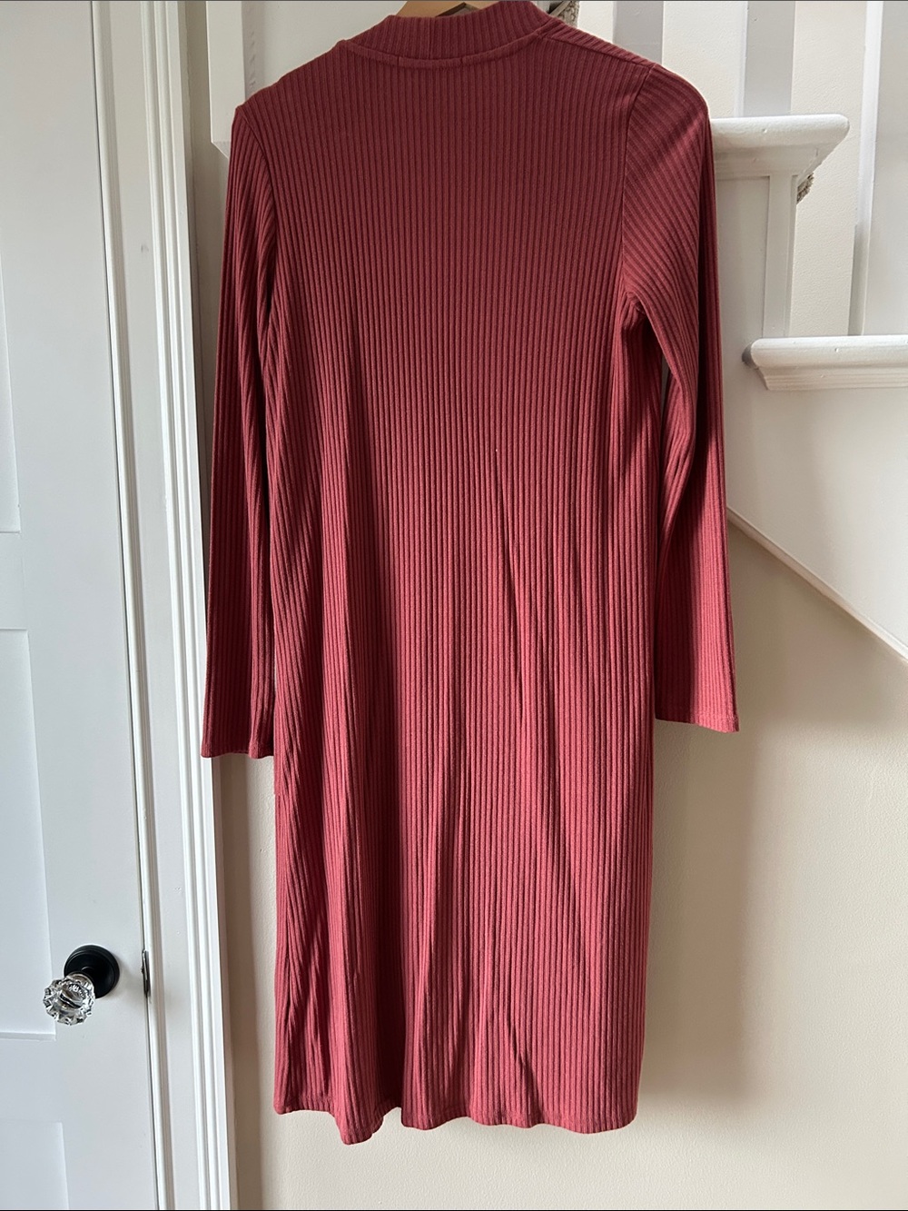 Wantable Ribbed Open-Front Long Cardigan - Brick Red - Picture 4 of 4